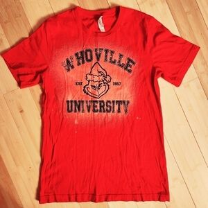 Whoville University Grinch Christmas Red Bleach Canvas Tee T-Shirt Women's M EUC